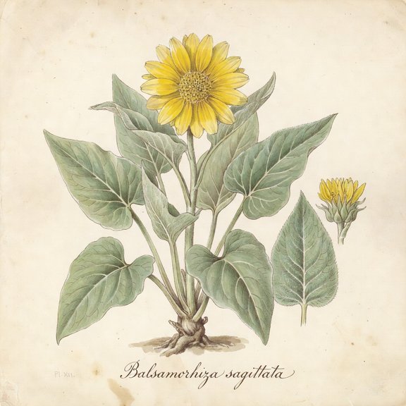 Arrowleaf Balsamroot botanical plate
