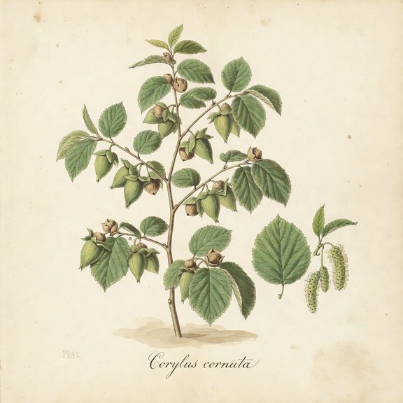 Beaked Hazelnut botanical plate