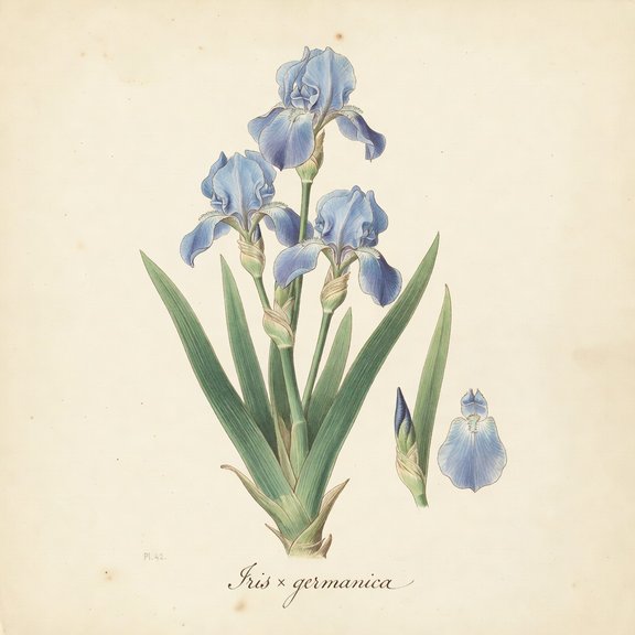 Blue bearded iris botanical plate