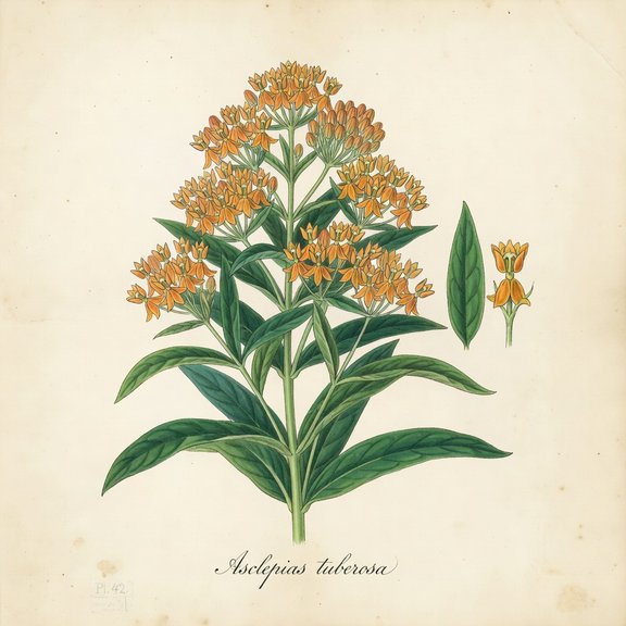 Butterfly Milkweed botanical plate