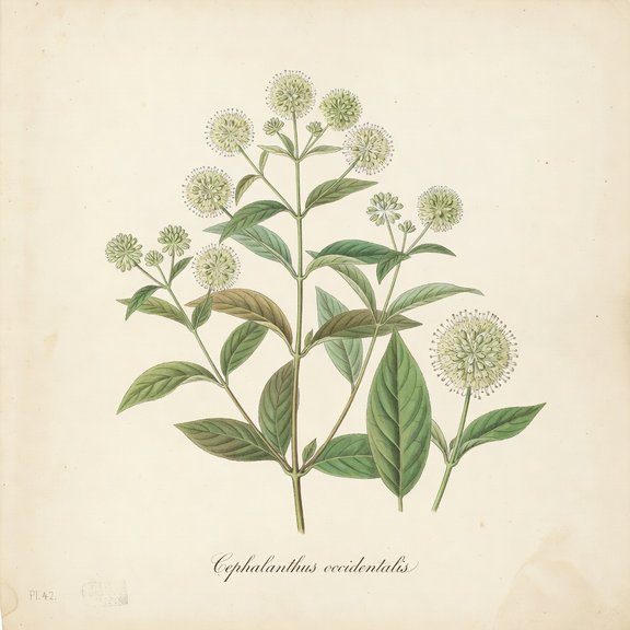 Buttonbush botanical plate