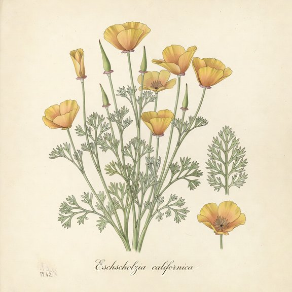 California Poppy botanical plate