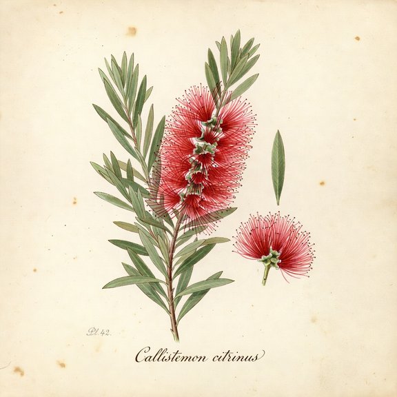 Crimson Bottlebrush botanical plate