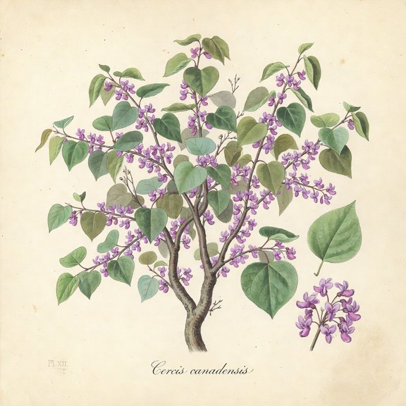 Eastern redbud tree botanical plate