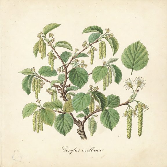 Hazelnut botanical plate