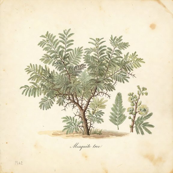 Mesquite tree botanical plate