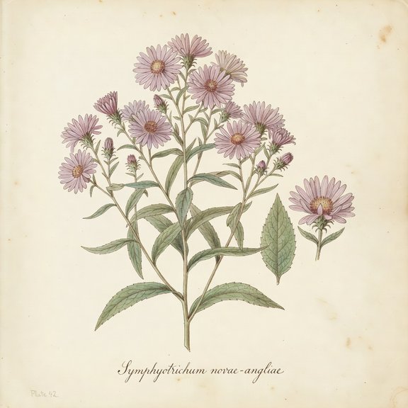 New England Aster botanical plate