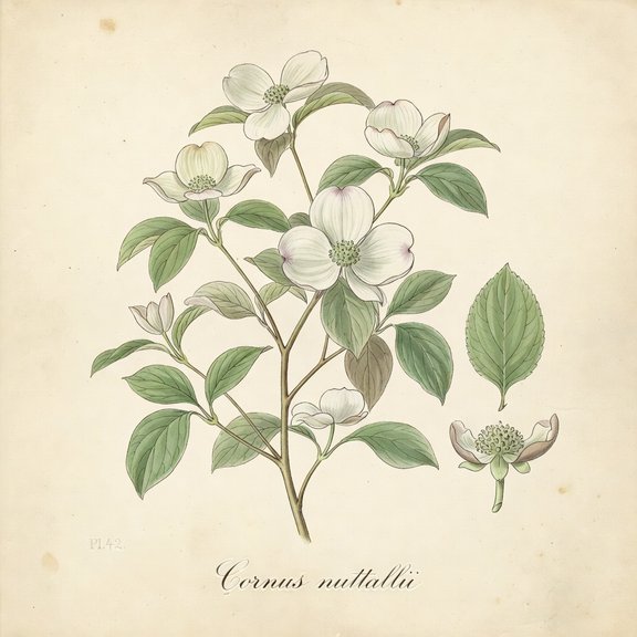 Pacific Dogwood botanical plate