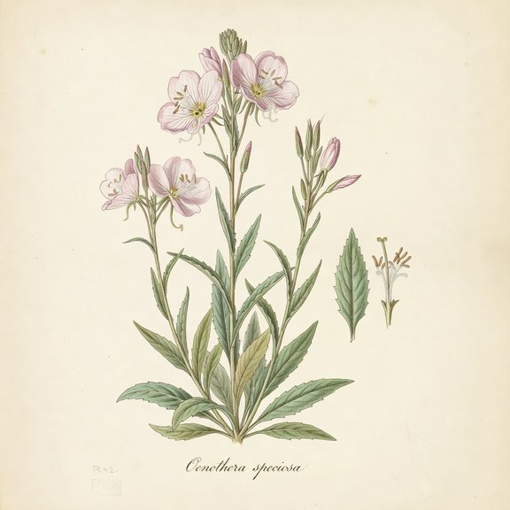 Pink Evening Primrose botanical plate