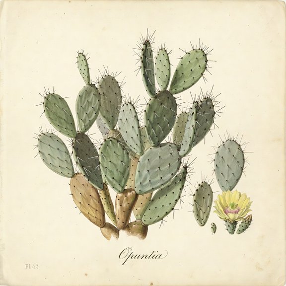 Prickly pear cactus botanical plate