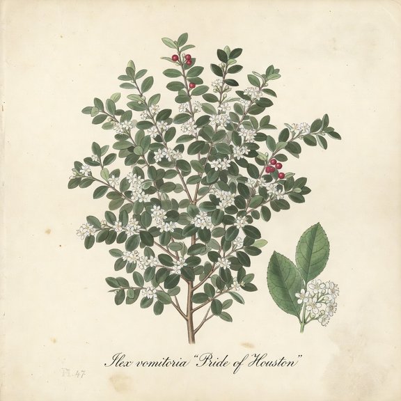 Pride of Houston Yaupon botanical plate