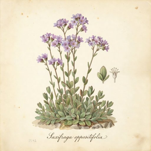 Purple Mountain Saxifrage botanical plate