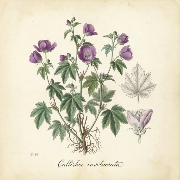 Purple Poppy Mallow botanical plate