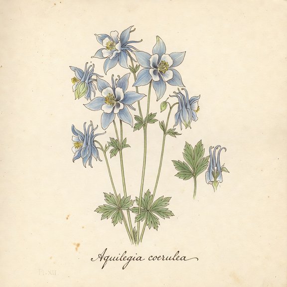 Rocky Mountain Columbine botanical plate