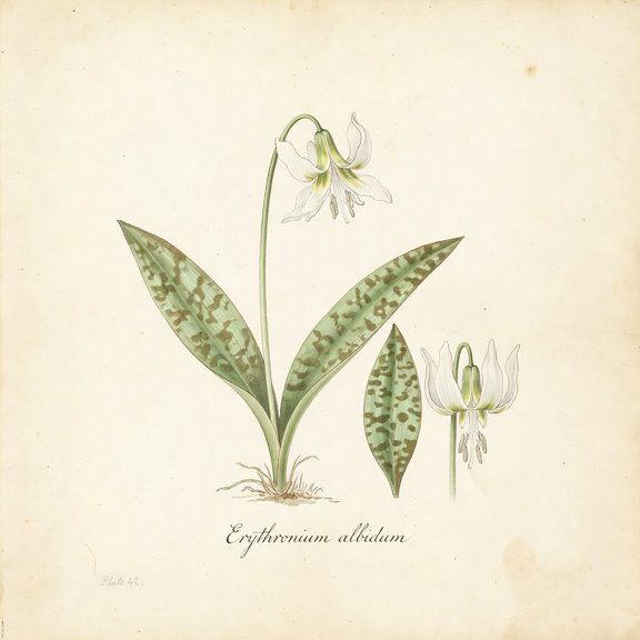 White Trout Lily botanical plate