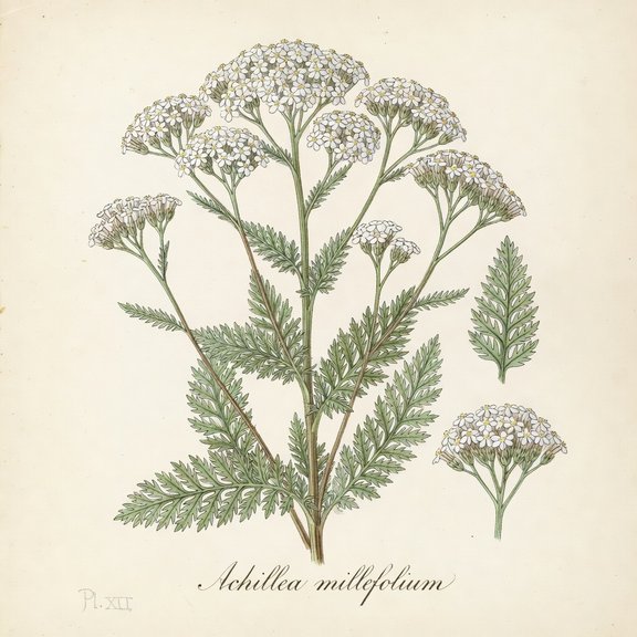White Yarrow botanical plate