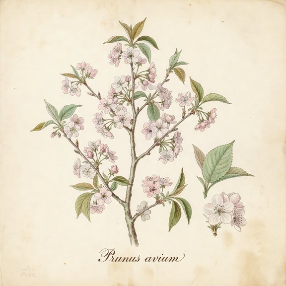 wild cherry blossom botanical plate