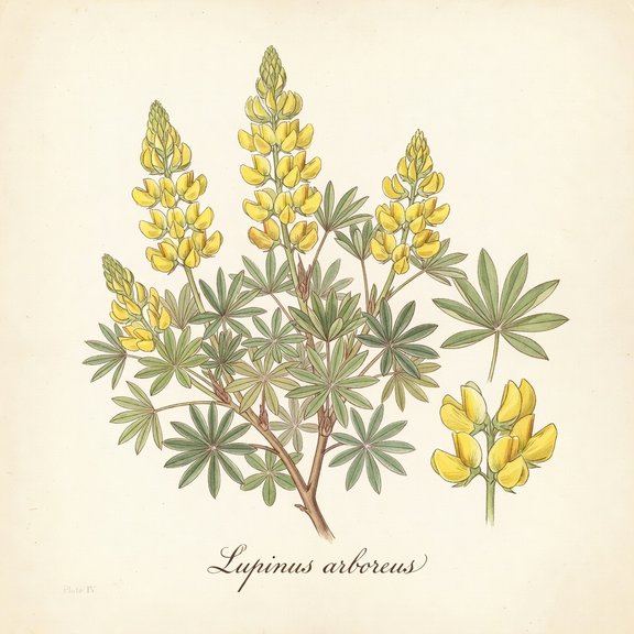 Yellow Bush Lupine botanical plate